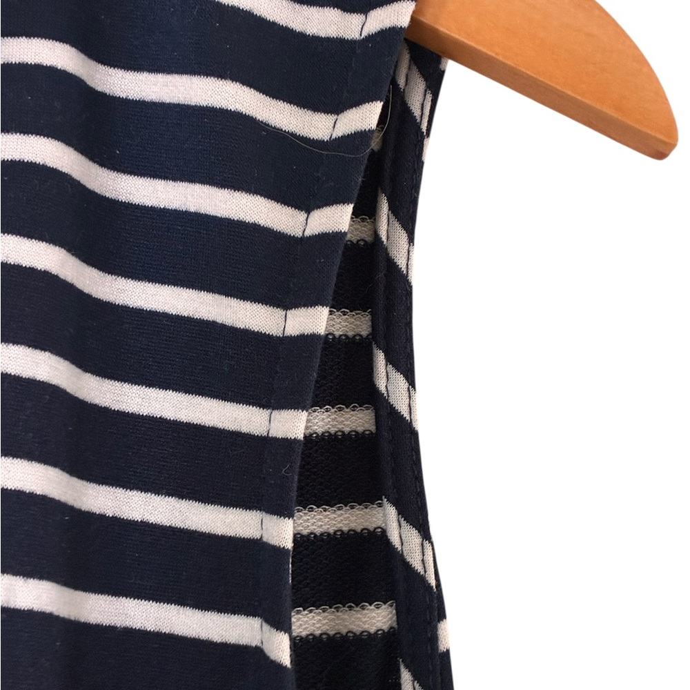 Nautica Jeans | Navy and white striped cotton collared v-neck tiered midi dress - Picture 8 of 14